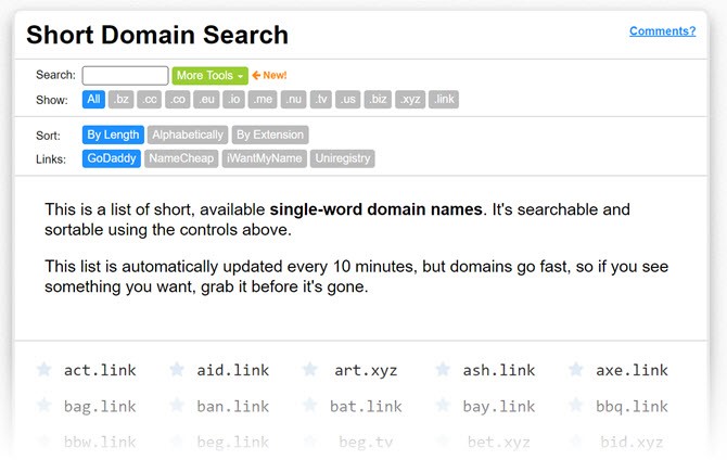 Short Domain Search