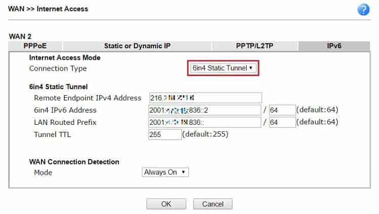 Thêm địa chỉ IPv6 trên giao diện WAN của bộ định tuyến Vigor