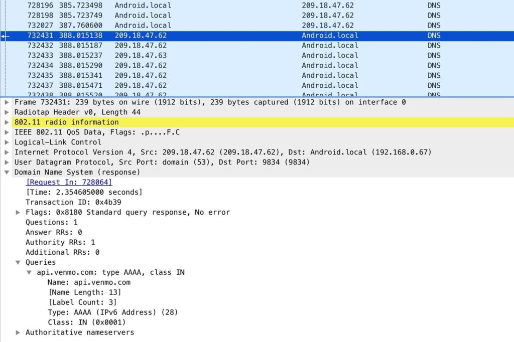 Gián điệp truy cập từ điện thoại thông minh với thủ thuật Wireshark