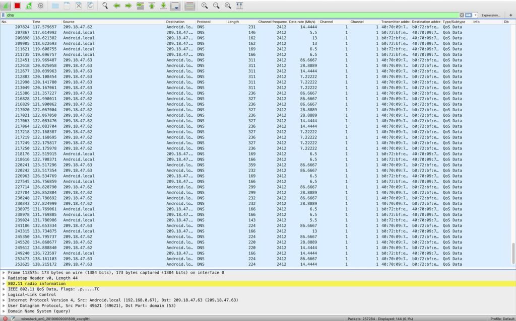 Gián điệp truy cập từ điện thoại thông minh với thủ thuật Wireshark