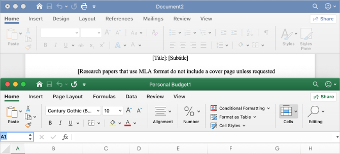 Giao diện người dùng Microsoft Word và Excel