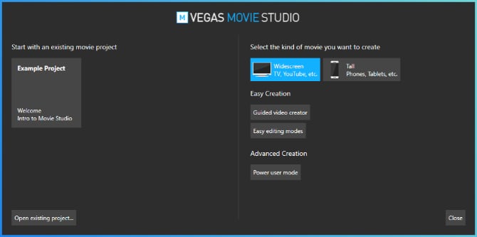 một dự án trong VEGAS Movie Studio