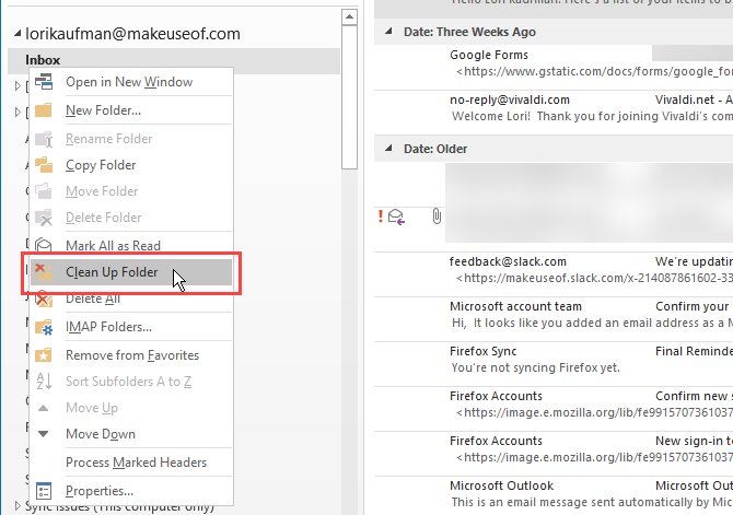 Dọn dẹp thư mục trong Outlook