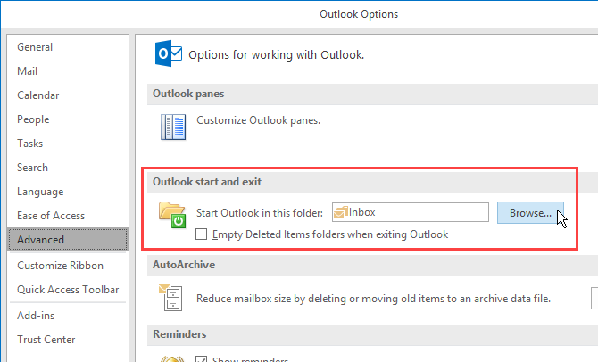 Thay đổi thư mục nào sẽ mở khi bạn khởi động Outlook