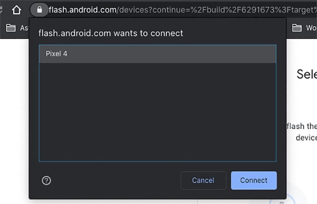 chọn thiết bị kết nối google androi flash tool