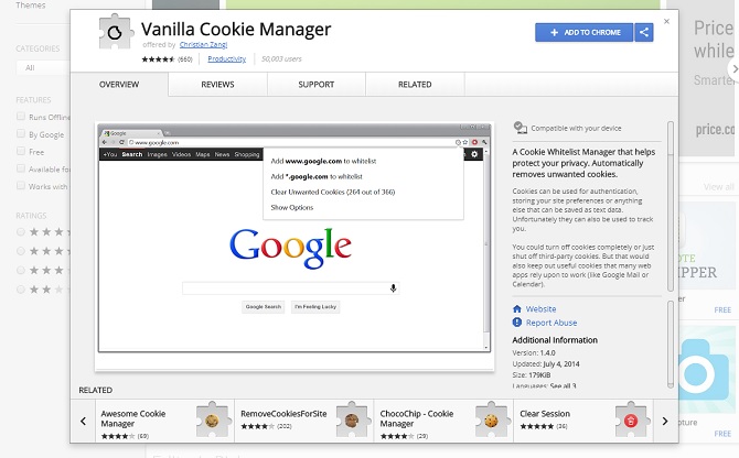tiện ích mở rộng bảo mật chrome - trình quản lý cookie vanilla