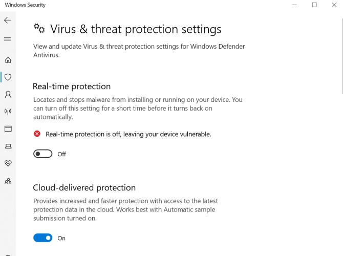 Tắt Bảo vệ thời gian thực Windows Defender