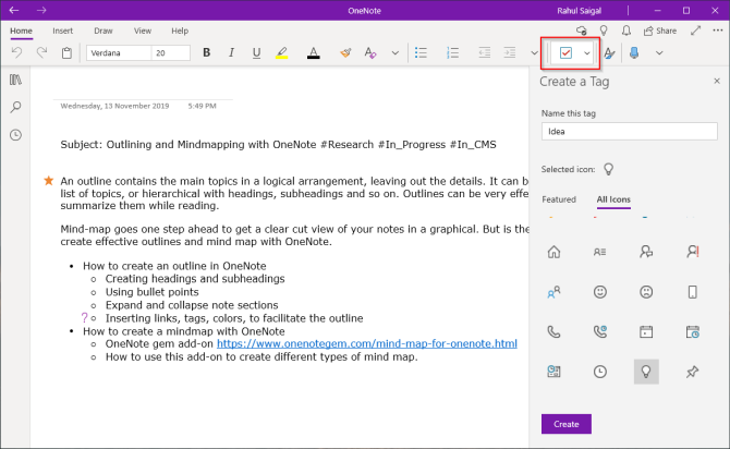 tạo thẻ tùy chỉnh trong OneNote cho Windows 10