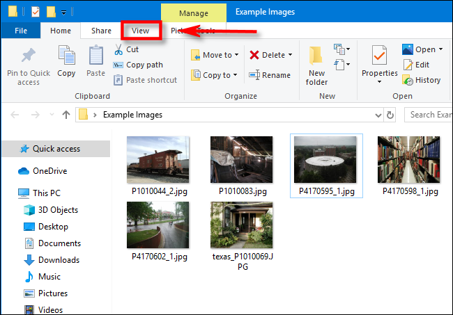 Bấm Xem trong Windows 10 File Explorer