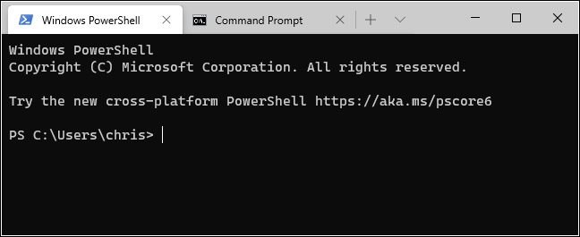 Các tab PowerShell và Command Prompt trong Windows Terminal