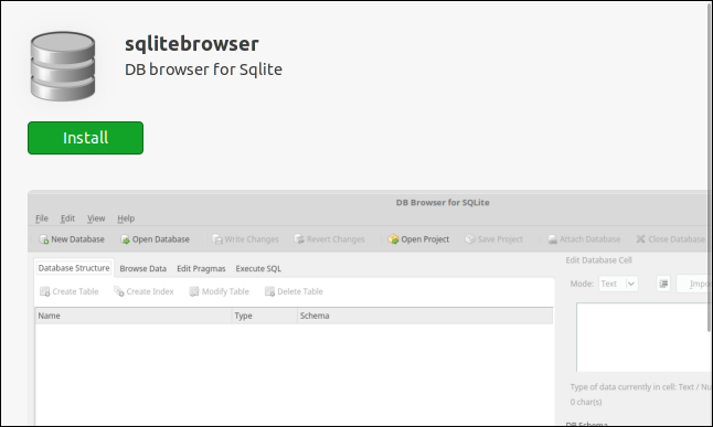 Trang cài đặt ứng dụng trình duyệt SQLite
