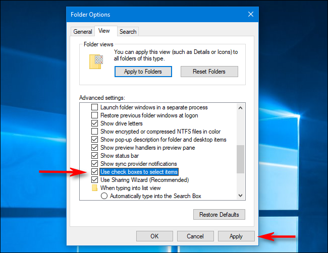 Tắt hộp kiểm tệp trong Tùy chọn thư mục trên Windows 10