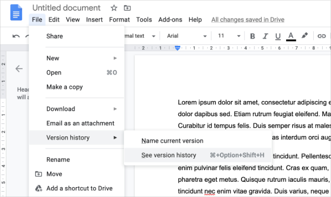 Xem tùy chọn lịch sử phiên bản từ Google Docs