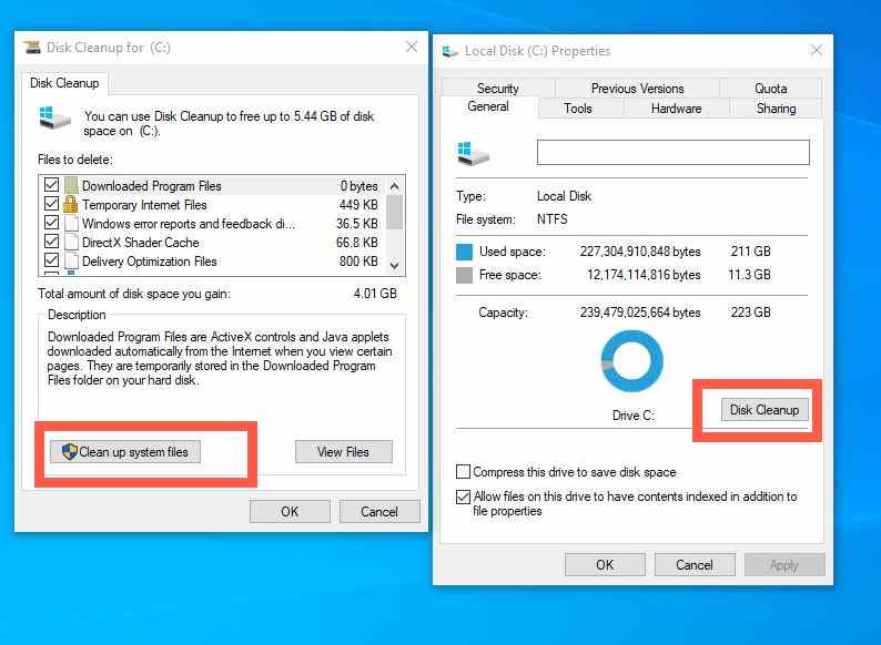 Cập nhật bằng Disk Cleanup