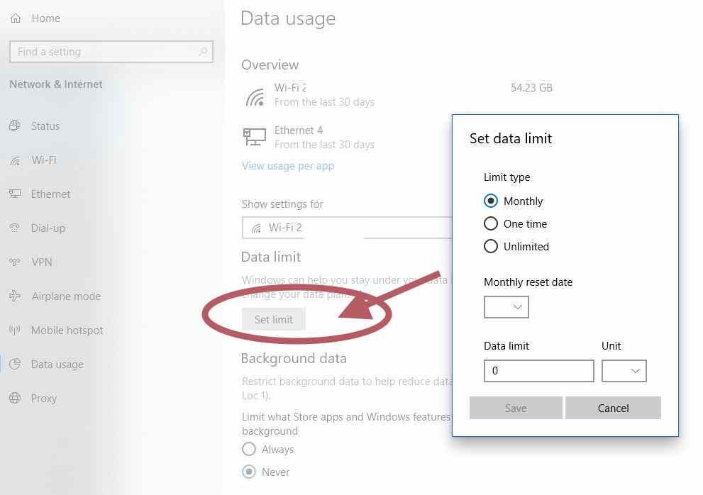 Cách thiết lập giới hạn sử dụng dữ liệu trên Windows 10