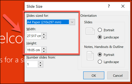 Đặt tùy chọn kích thước slide tùy chỉnh của bạn