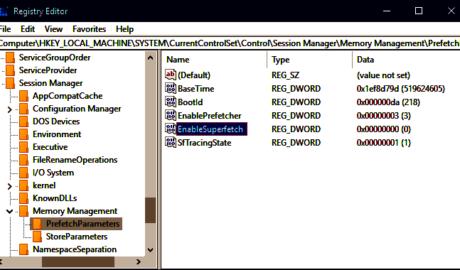 Windows Registry Editor EnableSuperfetch