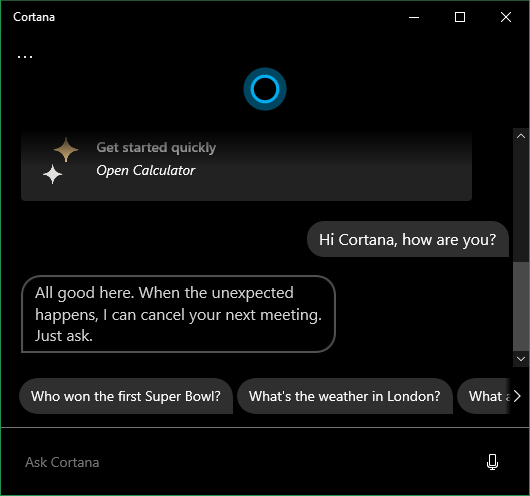 Cập nhật Cortana Windows 10 tháng 5 năm 2020