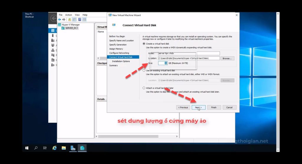 dung lượng ổ cứng cho máy ảo hyper-v