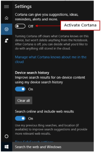 Kích hoạt Cortana