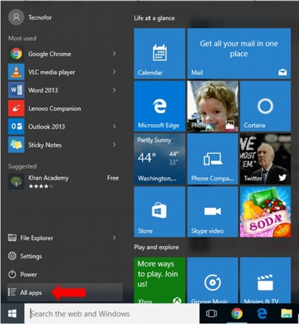 Một tùy chọn cơ bản khác là mở Start Menu và nhấp vào All Apps