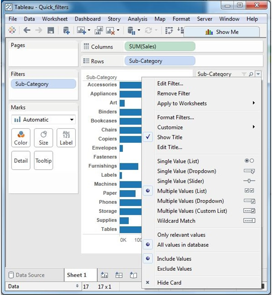 Tableau - Bộ lọc nhanh