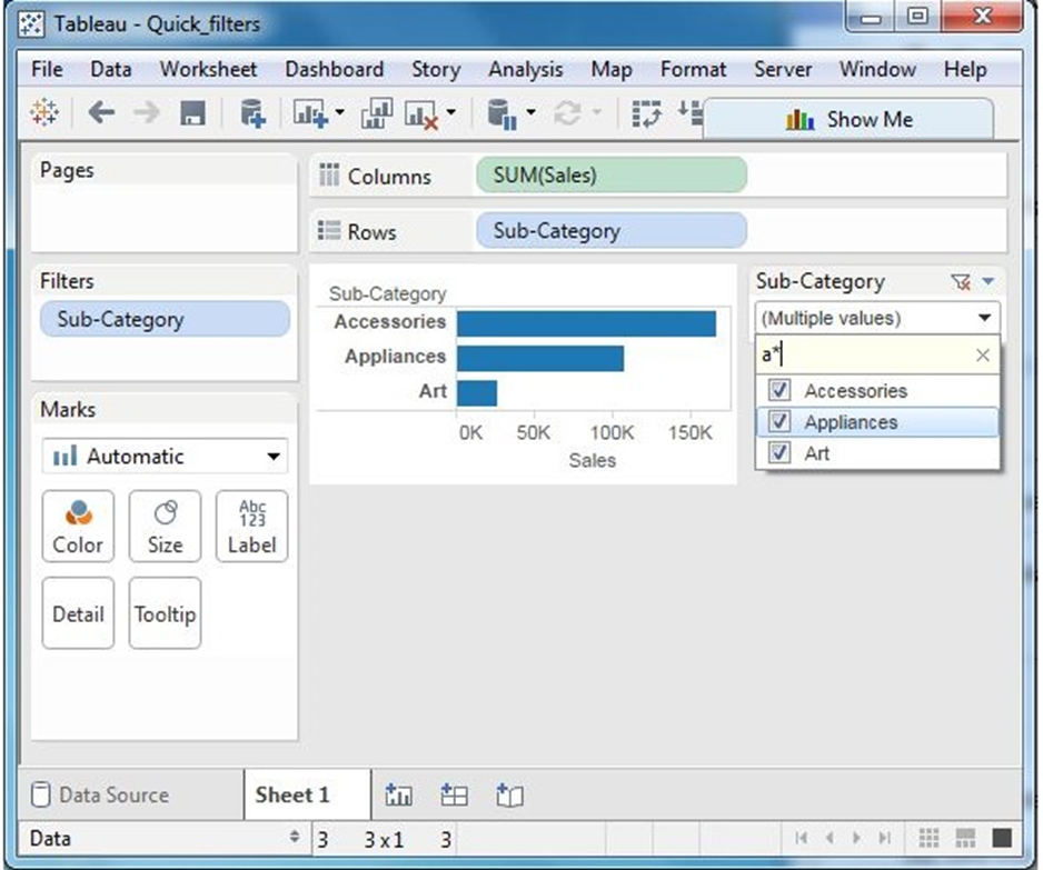 Tableau - Bộ lọc nhanh