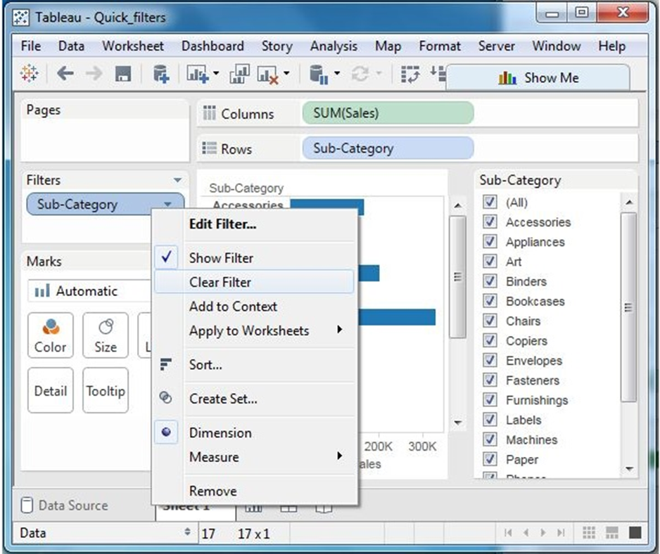 Tableau - Bộ lọc nhanh