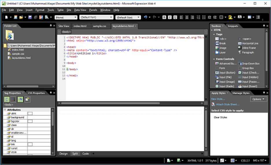 Microsoft Expression Web - HTML Layout