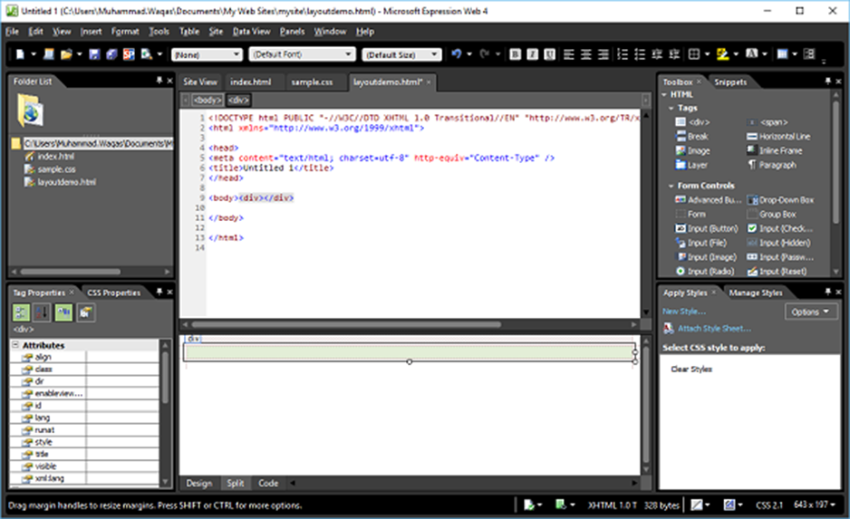 Microsoft Expression Web - HTML Layout