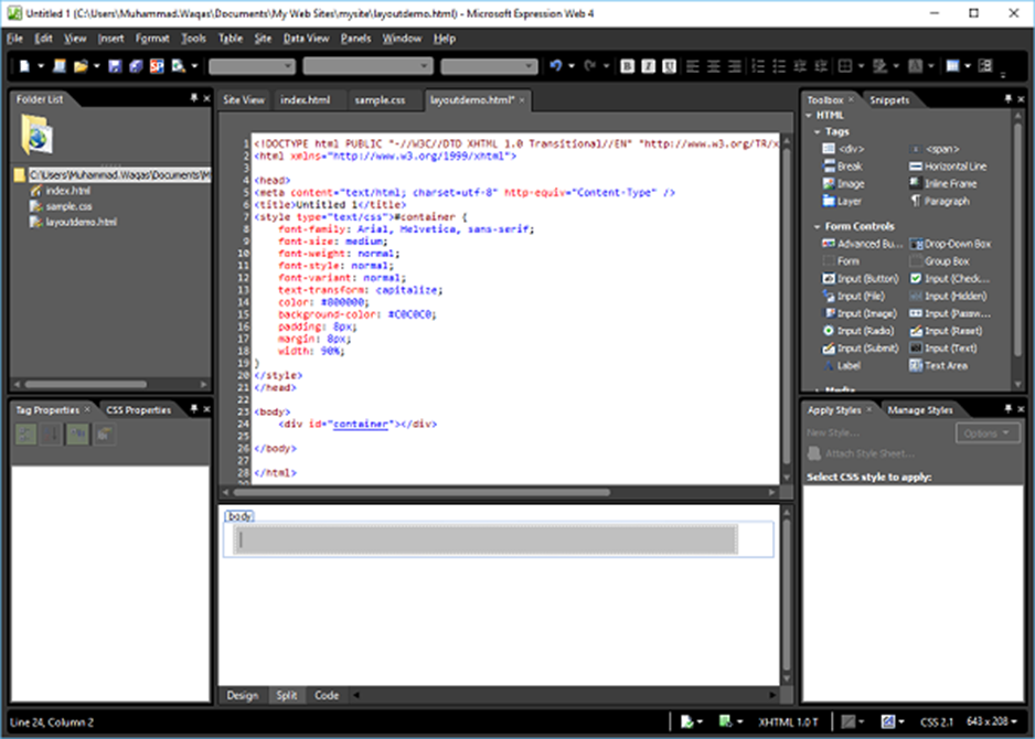 Microsoft Expression Web - HTML Layout