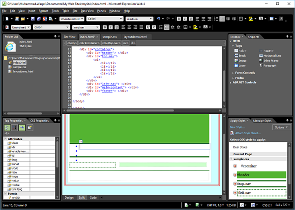 Microsoft Expression Web - HTML Layout