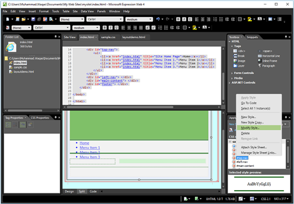 Microsoft Expression Web - HTML Layout