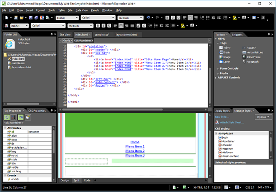 Microsoft Expression Web - HTML Layout