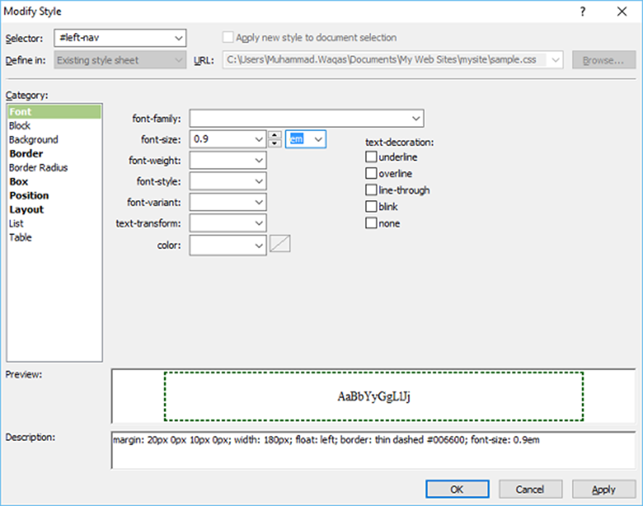 Điều hướng dọc Microsoft Expression Web