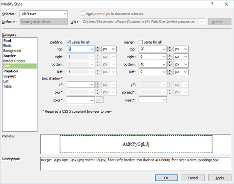 Điều hướng dọc Microsoft Expression Web