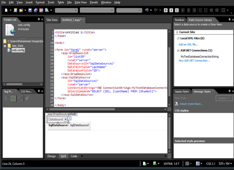 Microsoft Expression Web - Nguồn dữ liệu SQL