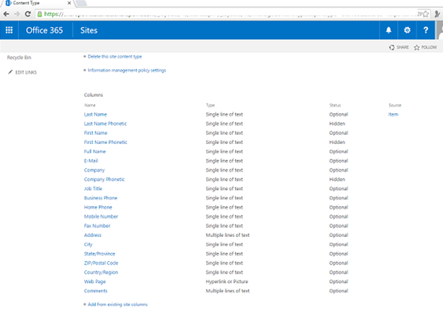 SharePoint - Cột Trang và Loại Nội dung