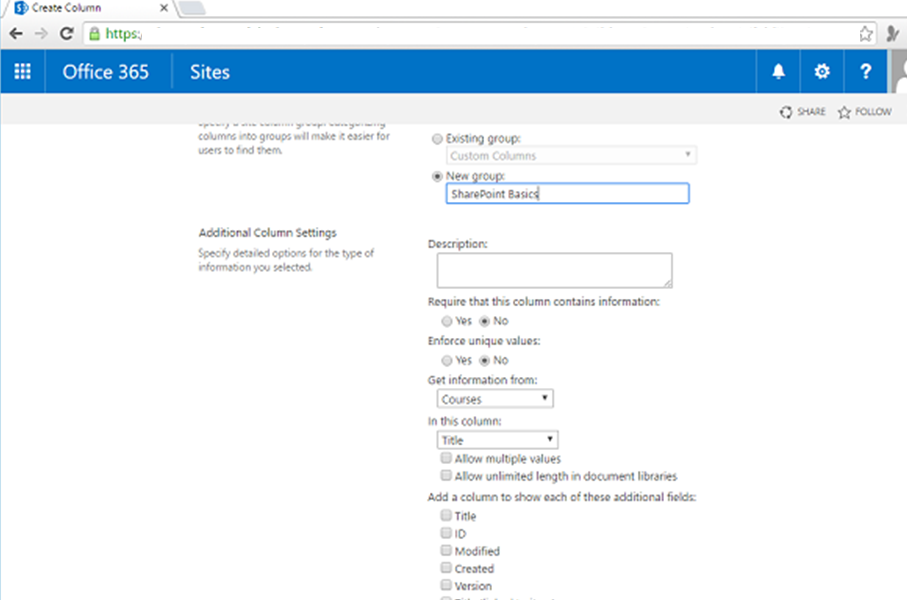 SharePoint - Cột Trang và Loại Nội dung