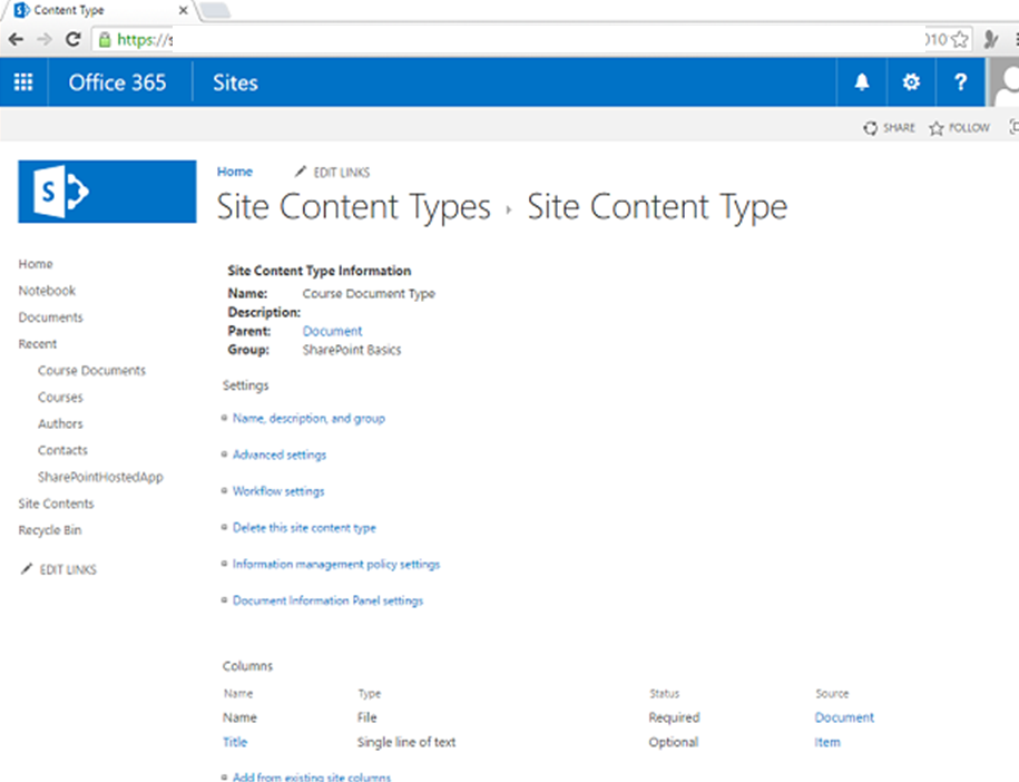 SharePoint - Cột Trang và Loại Nội dung