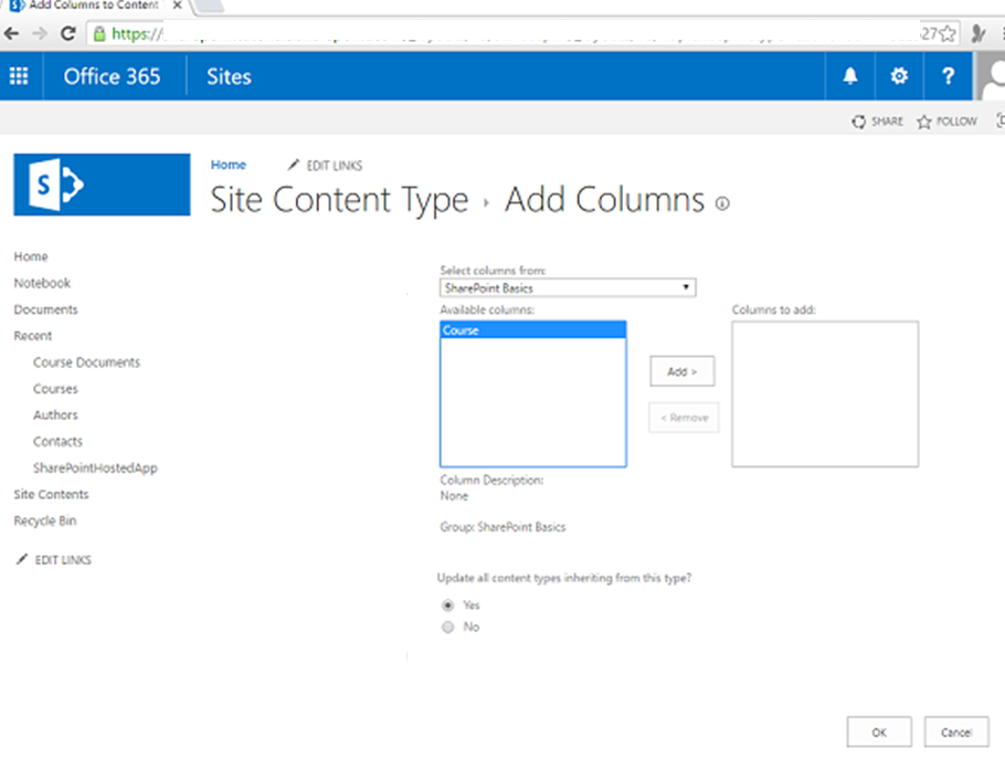 SharePoint - Cột Trang và Loại Nội dung