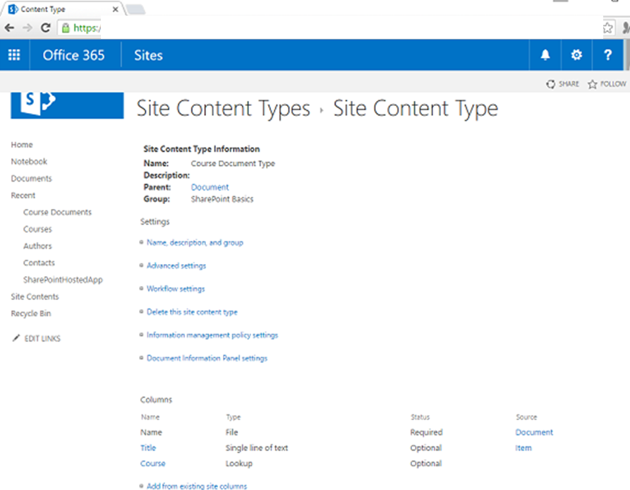 SharePoint - Cột Trang và Loại Nội dung