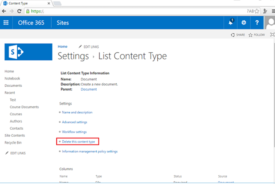 SharePoint - Cột Trang và Loại Nội dung