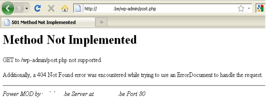 Error method not found. Error 501. Not implemented Error %. Not implemented.
